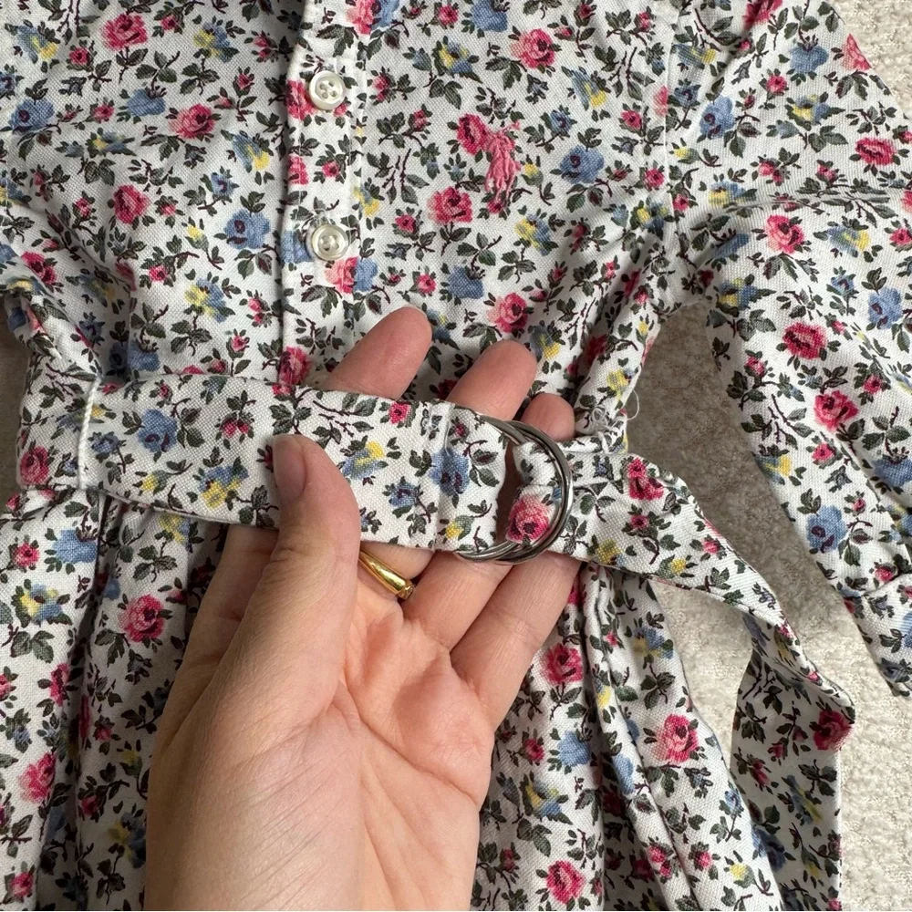 Ralph Lauren Baby Girls White‎ Floral Collar Button Down Belted Dress 3 Months